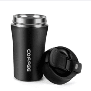 400ml Portable Stainless Steel Travel Vacuum Insulated Coffee Mug with Straw-Black
